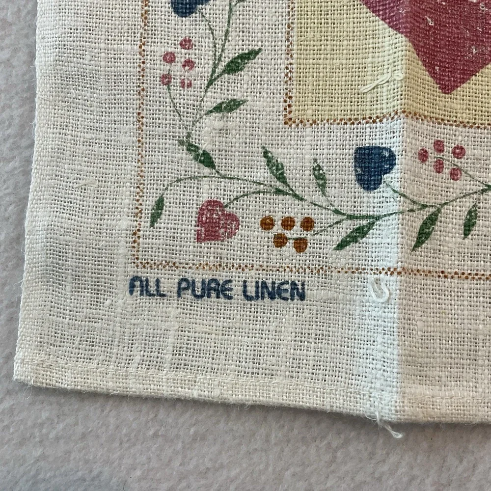 Yale & Frances Forman Designs Linen Kitchen Towel Potholder Blue Pink Hearts VTG